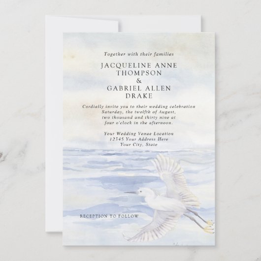 Elegante Ocean Beach Kustkraan Blauw en Wit Kaart (Voorkant)