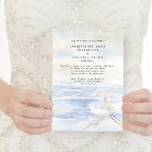 Elegante Ocean Beach Kustkraan Blauw en Wit Kaart