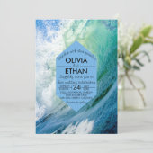 Elegante Ocean Blue Waves Zomer Strand Bruiloft Kaart (Staand voorkant)