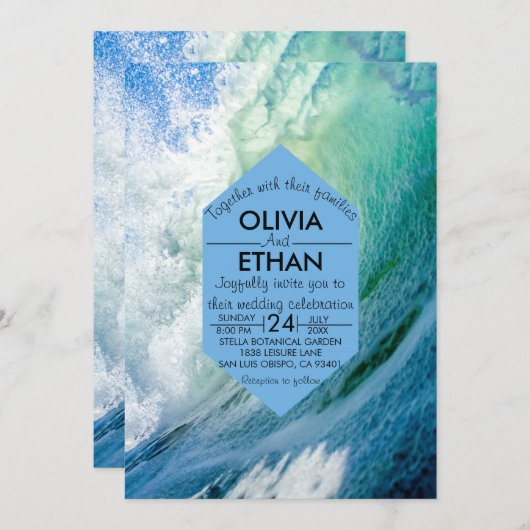 Elegante Ocean Blue Waves Zomer Strand Bruiloft Kaart (Voorkant / Achterkant)