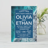 Elegante Ocean Navy Blue Waves Beach bruiloft Kaart (Staand voorkant)