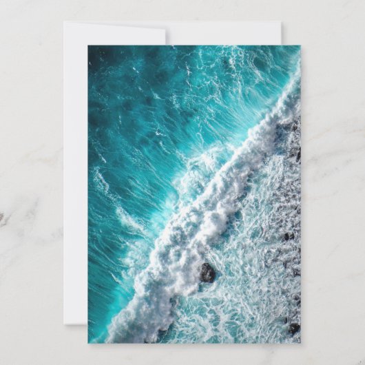 Elegante Ocean Navy Blue Waves Beach bruiloft Kaart (Achterkant)