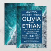 Elegante Ocean Navy Blue Waves Beach bruiloft Kaart (Voorkant / Achterkant)