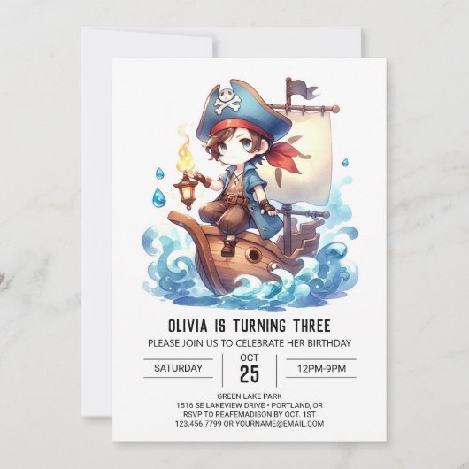 Elegante Ocean Pirate verjaardag Kaart (Voorkant)