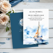 Elegante Ocean Sailboat Waterverf Kustbruiloft Kaart