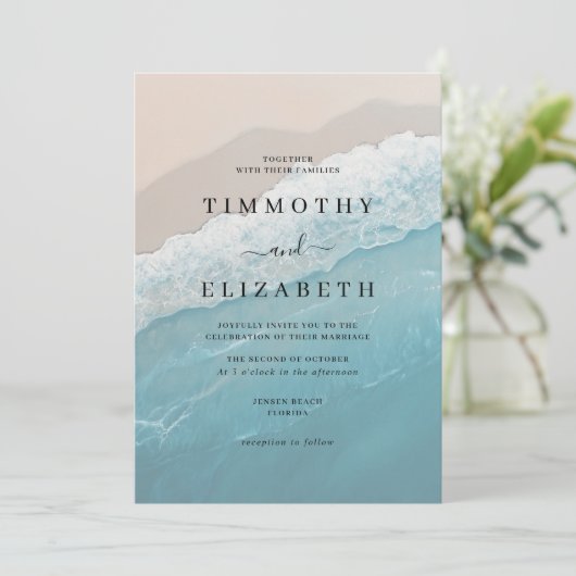 Elegante Ocean Sand Beach bruiloft Kaart (Staand voorkant)