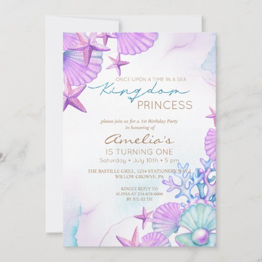 Elegante Ocean Shells Beach 1e verjaardag Kaart (Voorkant)