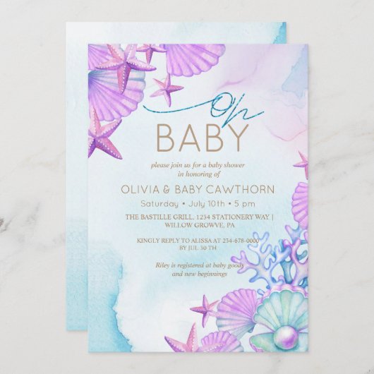 Elegante Ocean shells Beach Baby shower Kaart (Voorkant / Achterkant)