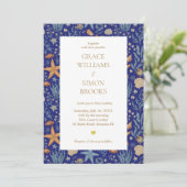 Elegante Ocean Zee Gold Ultramarine Custom Wedding Kaart (Staand voorkant)
