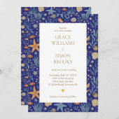 Elegante Ocean Zee Gold Ultramarine Custom Wedding Kaart (Voorkant / Achterkant)