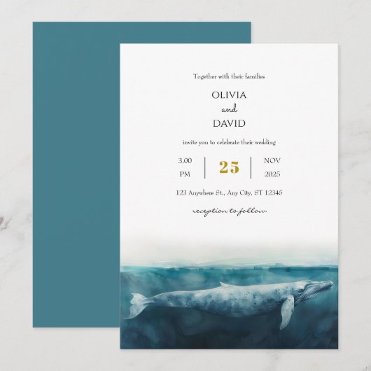 Elegante Oceanische Blauwe Walvis Artistieke Stran Kaart (Voorkant / Achterkant)