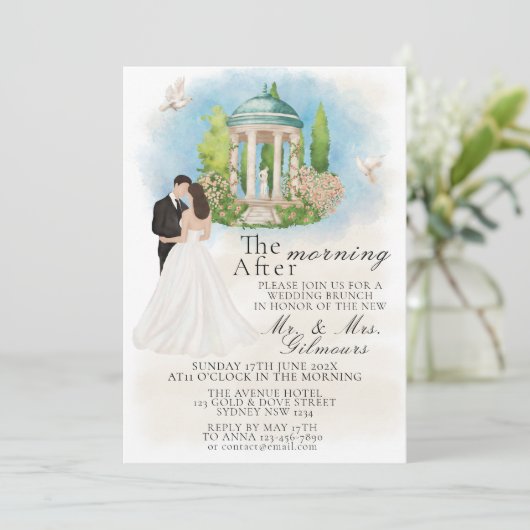 Elegante Ochtend Na Gazebo Bruid & Groom Duiven Kaart (Staand voorkant)