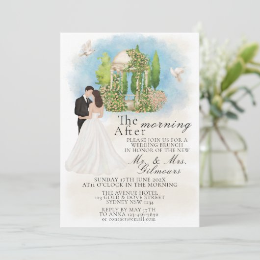 Elegante Ochtend Na Gazebo Bruid & Groom Duiven Kaart (Staand voorkant)