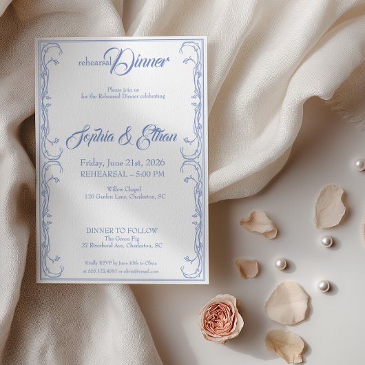 Elegante Oefendiner Uitnodiging – Blauwe Roos F