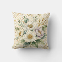Elegante Off White Bloemen, Goud Lattice Patroon