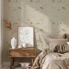 Elegante Off-White en Gouden Art Deco Oceaan Behang