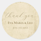 Elegante off-white grunge bruiloft bedankt ronde sticker (Voorkant)