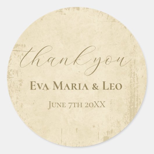 Elegante off-white grunge bruiloft bedankt ronde sticker (Voorkant)
