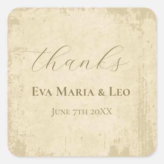 Elegante Off-White Grunge bruiloft Bedankt Vierkante Sticker (Voorkant)