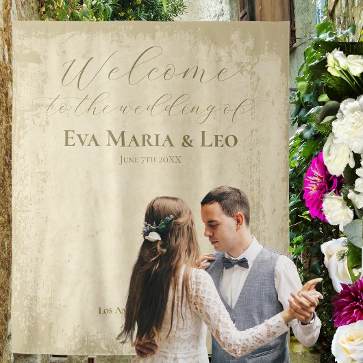 Elegante Off-White Grunge Edge Welkom bruiloft Wandkleed