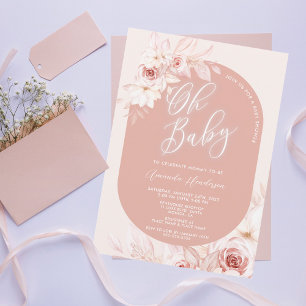 Elegante Oh Baby Blush Bloemige Baby Shower Kaart