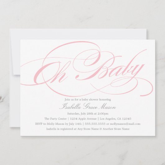 Elegante Oh Baby in roze | uitnodiging tot baby sh (Voorkant)