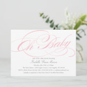Elegante Oh Baby in roze | uitnodiging tot baby sh (Staand voorkant)