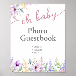 Elegante Oh Baby Wilde Bloem Foto Gastboek Bord Poster