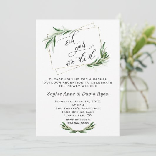 Elegante Oh Ja We Deden Olijf Goud Bruiloft Kaart (Staand voorkant)