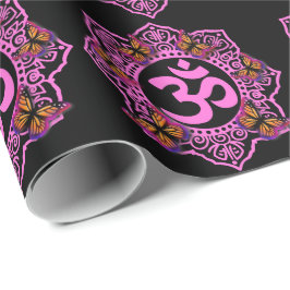 Elegante ohm mandala ontwerp roze paarse vlinders cadeaupapier