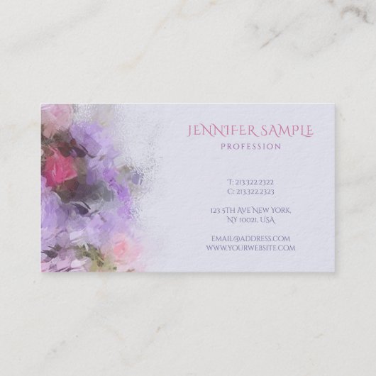 Elegante Oliekleuren Bloemen Kunstwerk Moderne Sja Visitekaartje (Achterkant)