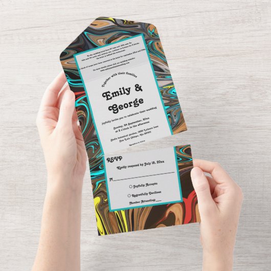 Elegante olieverfschildering in pasteltinten Abstr All In One Uitnodiging (Afscheurbaar)