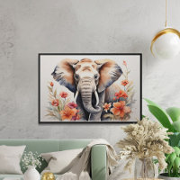 Elegante Olifant & Bloemen Waterverf Kunst