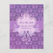 Elegante olifant damask save the date paarse kaart (Voorkant)