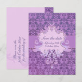 Elegante olifant damast save the date paarse kaart (Voorkant / Achterkant)