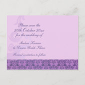 Elegante olifant damast save the date paarse kaart (Achterkant)