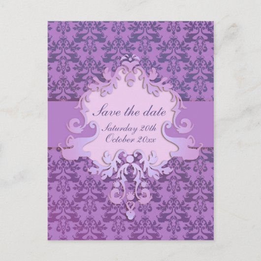Elegante olifant damast save the date paarse kaart (Voorkant)