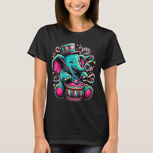 Elegante Olifant Jamt Met Een Hoed En Trommel T-shirt (Voorkant)