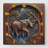 Elegante olifant temidden van rustige waterval sce vierkante klok (Voorkant)