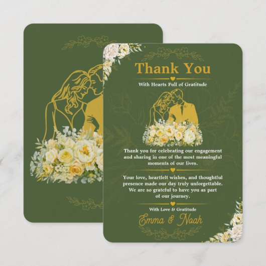 Elegante olijf botanische engagement bedankkaart (Voorkant / Achterkant)