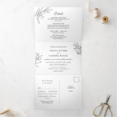 Elegante Olijf Botanische klassiek Bruiloft Drieluik Uitnodiging (Binnen)