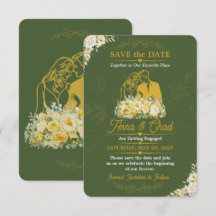 Elegante olijf botanische verlovingskaart 'Save Th