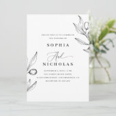 Elegante Olijf Bruiloft | Botanische Foto + QR Cod Kaart (Staand voorkant)