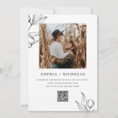 Elegante Olijf Bruiloft | Botanische Foto + QR Cod Kaart (Achterkant)
