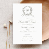 Elegante olijf eiken krans monogram save the date kaart