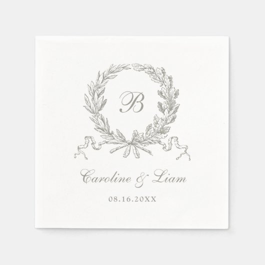 Elegante Olijf Eiken krans Vintage bruiloft Monogr Servet (Voorkant)