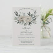 Elegante olijf en salie groene bloemenbruiloft kaart (Staand voorkant)