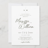 Elegante olijf- en witte moderne script huwelijks- kaart (Voorkant)