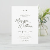 Elegante olijf- en witte moderne script huwelijks- kaart (Staand voorkant)