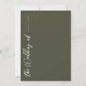 Elegante olijf- en witte moderne script huwelijks- kaart (Achterkant)